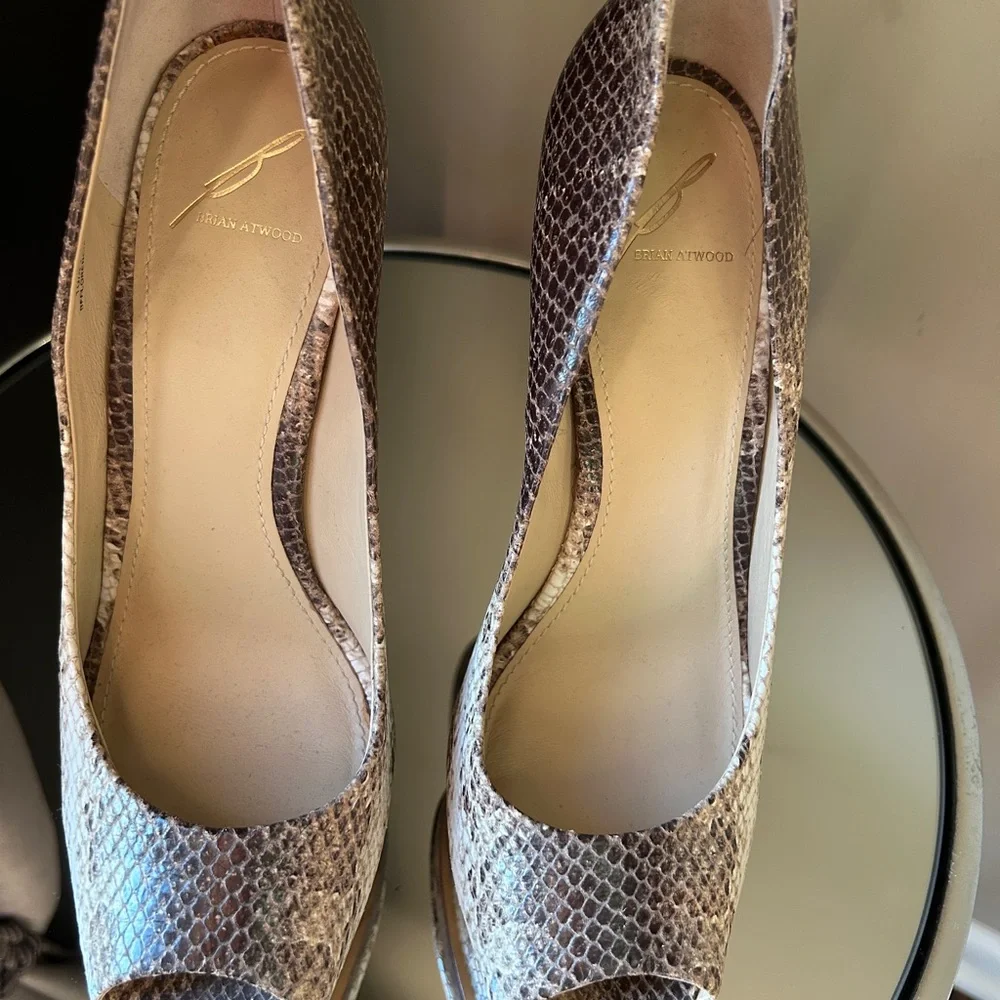 Peep-Toe Platform Pumps in Neutral Snake Print